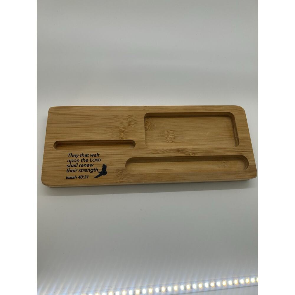 Bamboo Custom Printed Organization Desktop Organizer Storage Box Isaiah 40:31